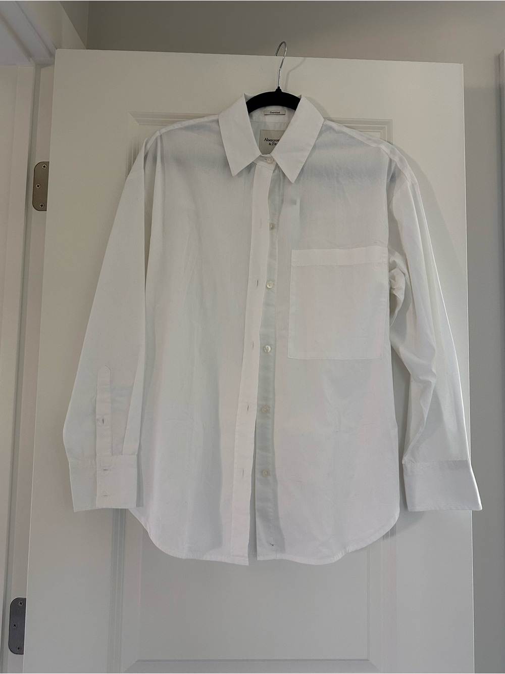 Abercrombie & Fitch White Poplin oversized Long-Sleeve Button-Down Shirt